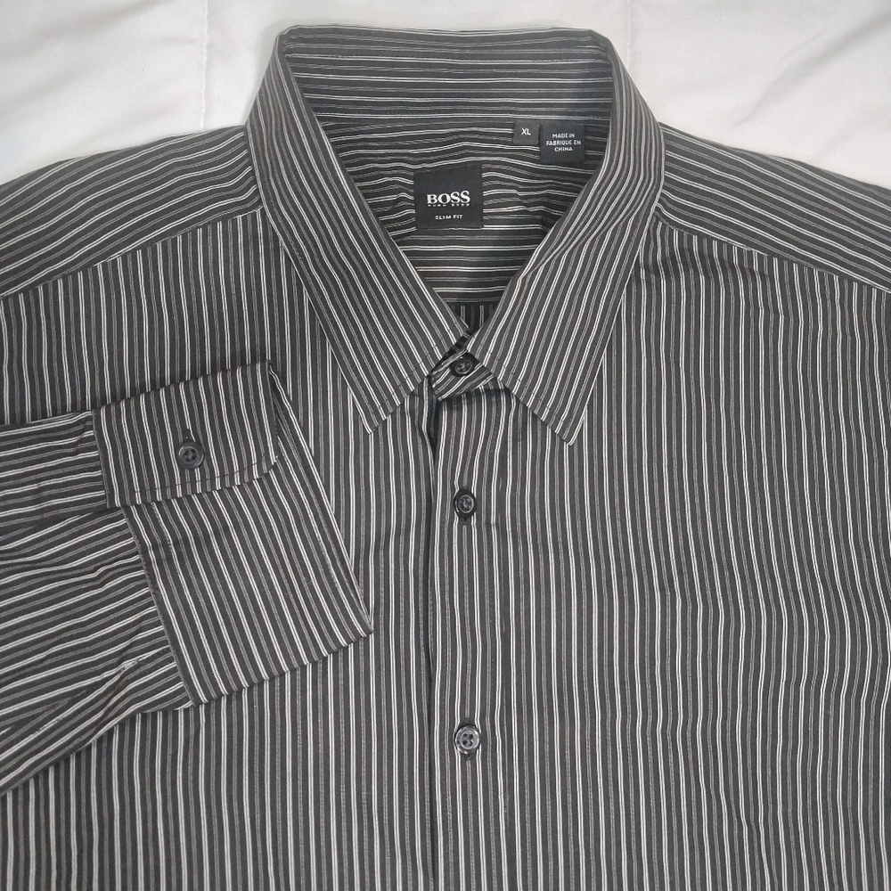 Boss Hugo Boss Men's Charcoal Pinstripe Dress Shirt Suze XL